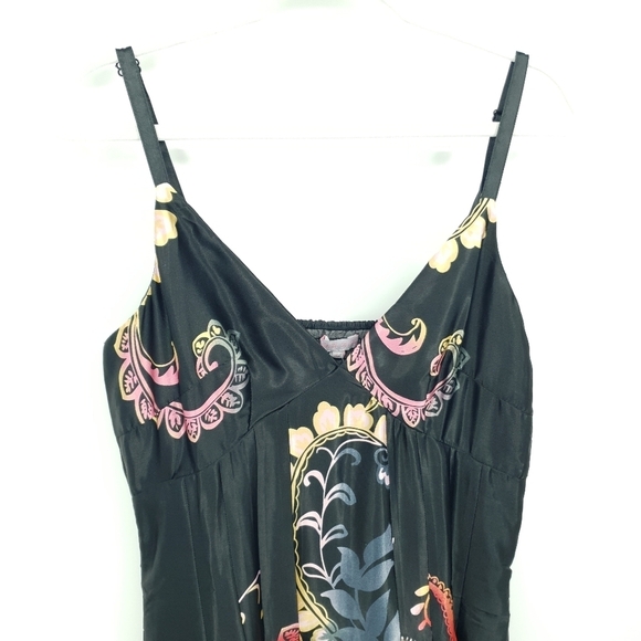 NEW Pura Vida Satin Maxi Dress Women's 6 Black Red Colorful Sexy Strappy Flowy - Picture 3 of 10